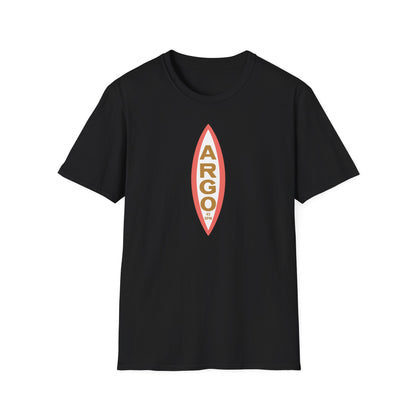 Black t-shirt with a vertical oval graphic featuring the word "ARGO" and "45 RPM".