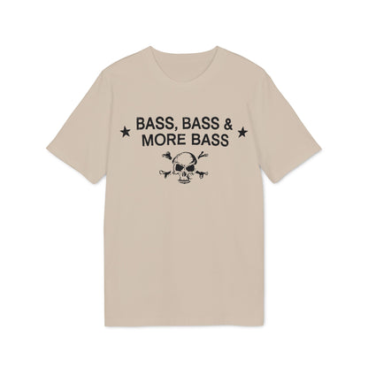 Beige t-shirt with "Bass, Bass & More Bass" and skull graphic.