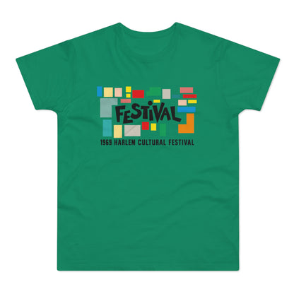 Green t-shirt with "FESTIVAL" and "1969 HARLEM CULTURAL FESTIVAL" text.
