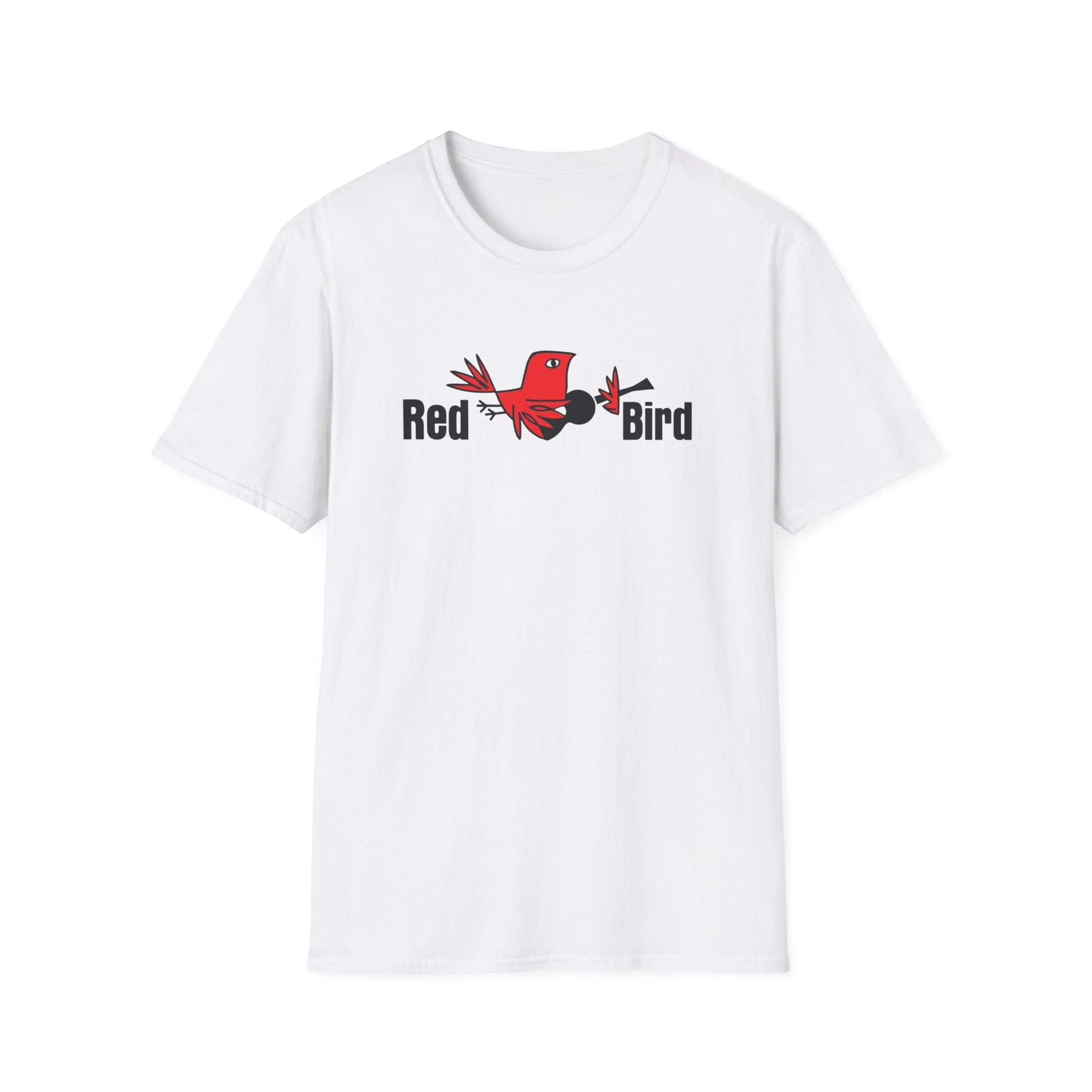 White t-shirt with a red bird logo and the words "Red Bird".