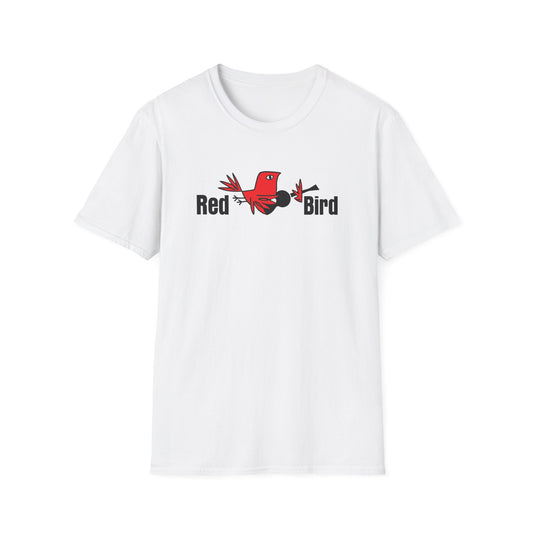 White t-shirt with a red bird logo and the words "Red Bird".
