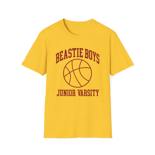 Yellow t-shirt with "Junior Varsity" and a basketball graphic.