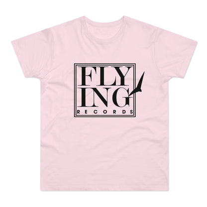 Pink t-shirt with black "FLYING RECORDS" text and a bird silhouette.