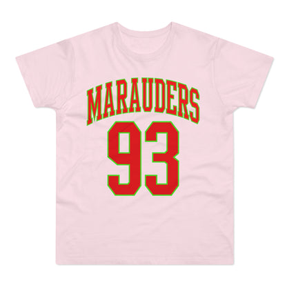 Pink t-shirt with the text MARAUDERS and the number 93 in red with green outline.