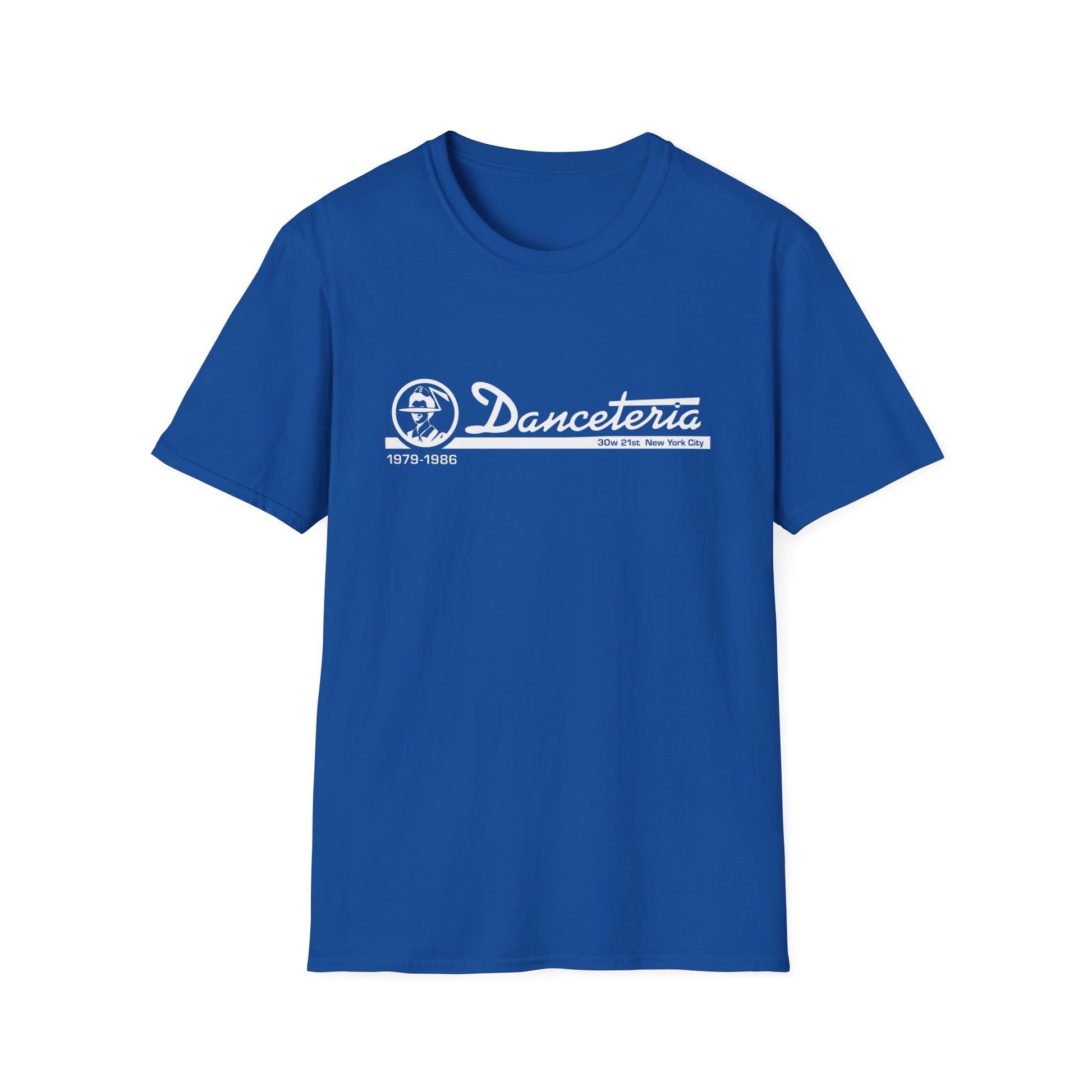 Blue t-shirt with Danceteria logo, 30w 21st New York City, 1979-1986.
