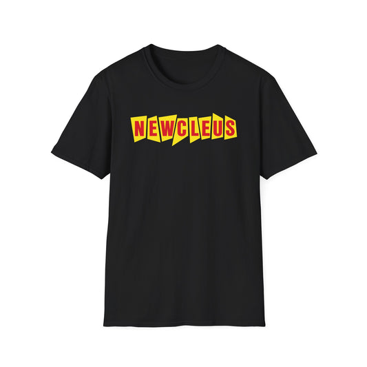 Black t-shirt with yellow text that reads "NEWCLEUS" in a jagged font.