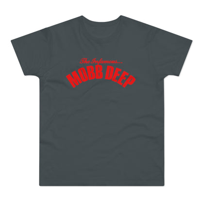 Grey t-shirt with red "The Infamous... MOBB DEEP" text.
