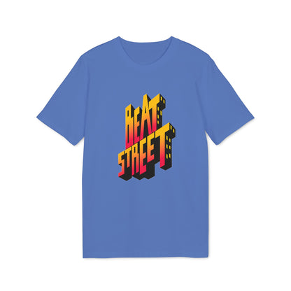 Blue t-shirt with a 3D graphic featuring the words "BEAT STREET" in block letters.