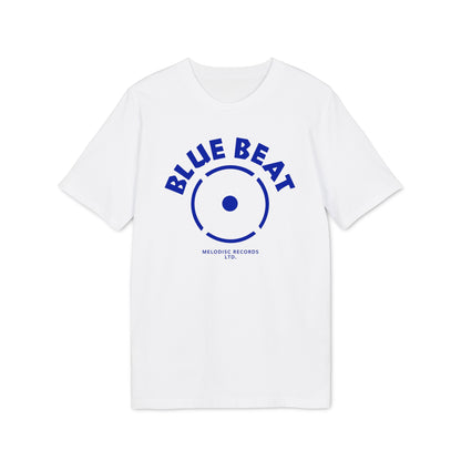 White t-shirt with blue "BLUE BEAT" text and Melodisc Records Ltd. logo.