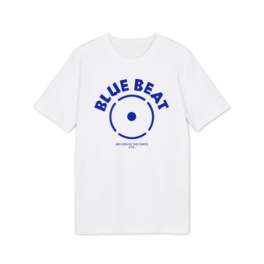 White t-shirt with blue "BLUE BEAT" text and Melodisc Records Ltd. logo.