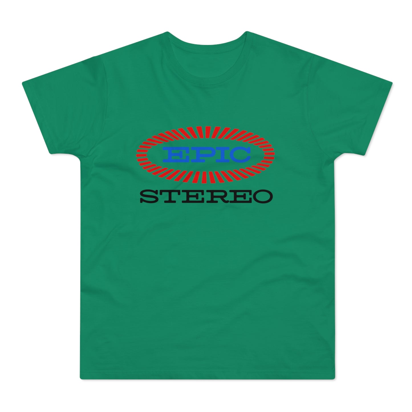 Green t-shirt with EPIC and STEREO logos.