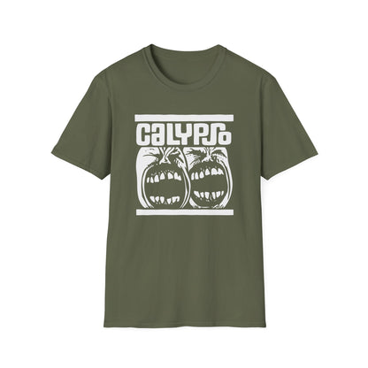 Green t-shirt with white "CALYPSO" text above two screaming faces.