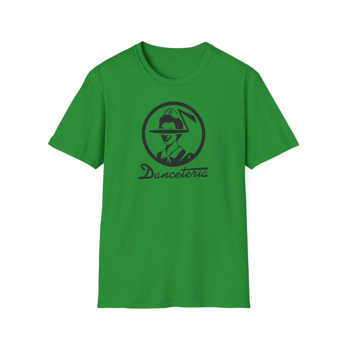 Green t-shirt with black graphic and the text "Danceteria".