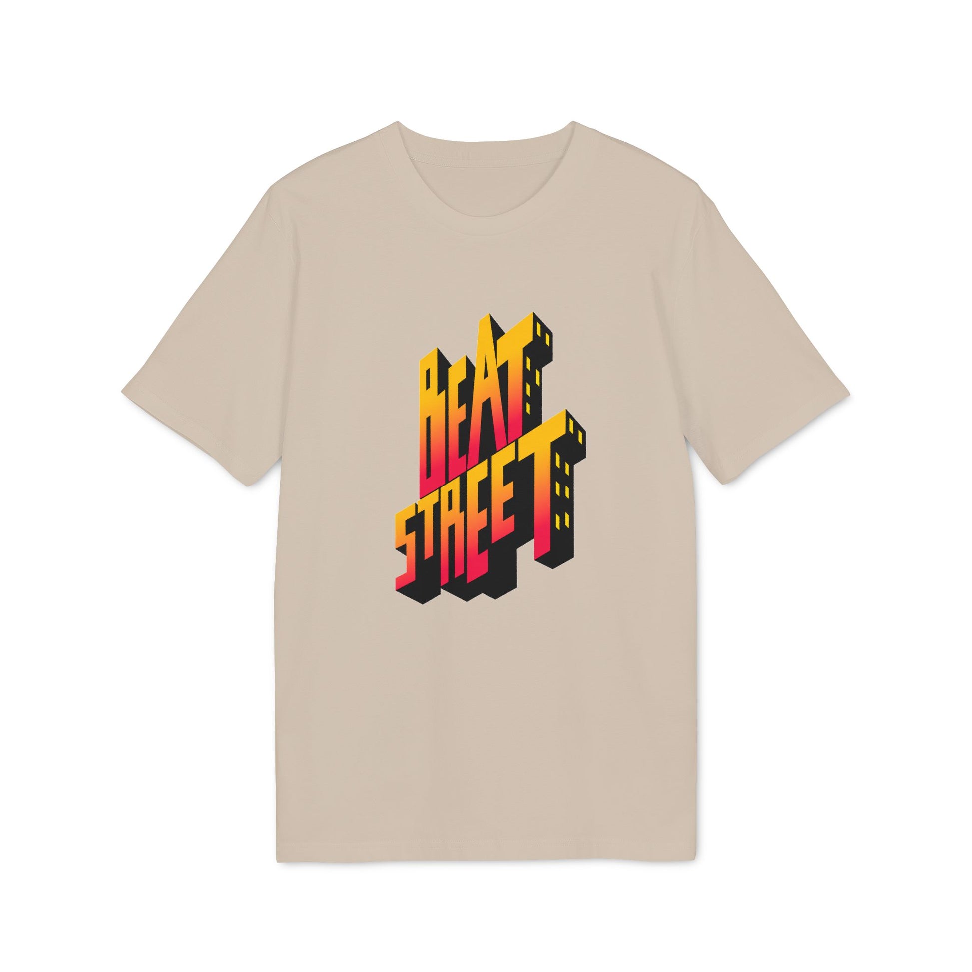 T-shirt with 3D text graphic "BEAT STREET" in yellow, red, and black.