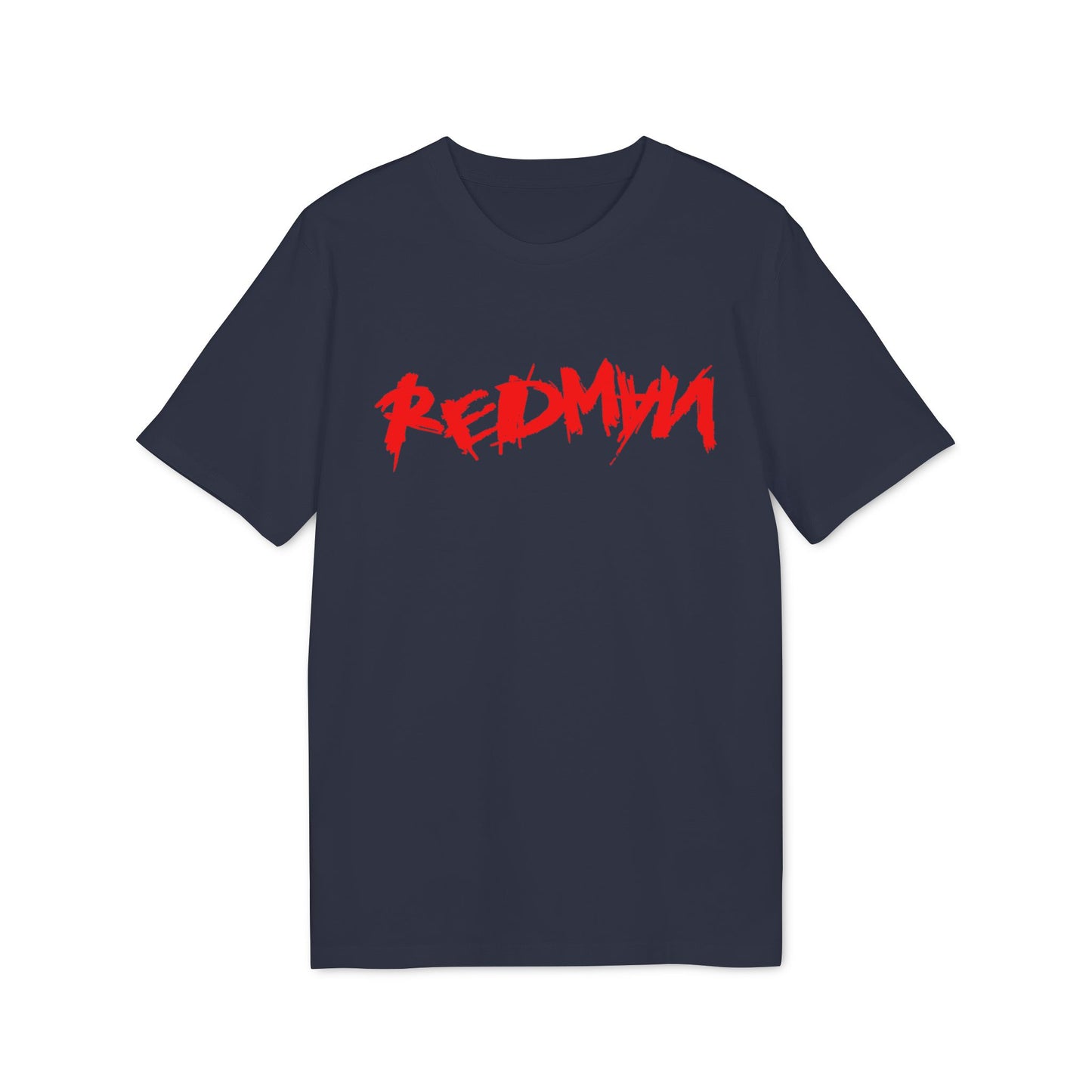 Dark blue t-shirt with red "REDMVN" graphic print.