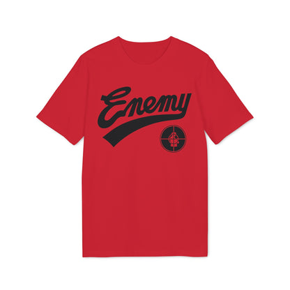 Red t-shirt with black "Enemy" text and target logo.