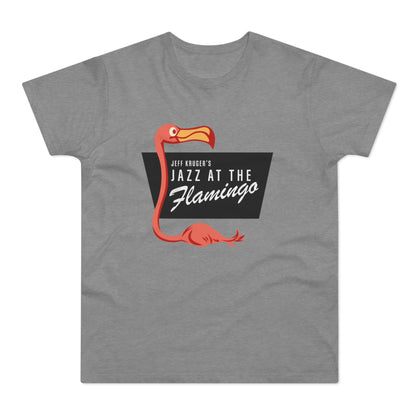 Pink flamingo logo with text "Jeff Kruger's Jazz at the Flamingo".