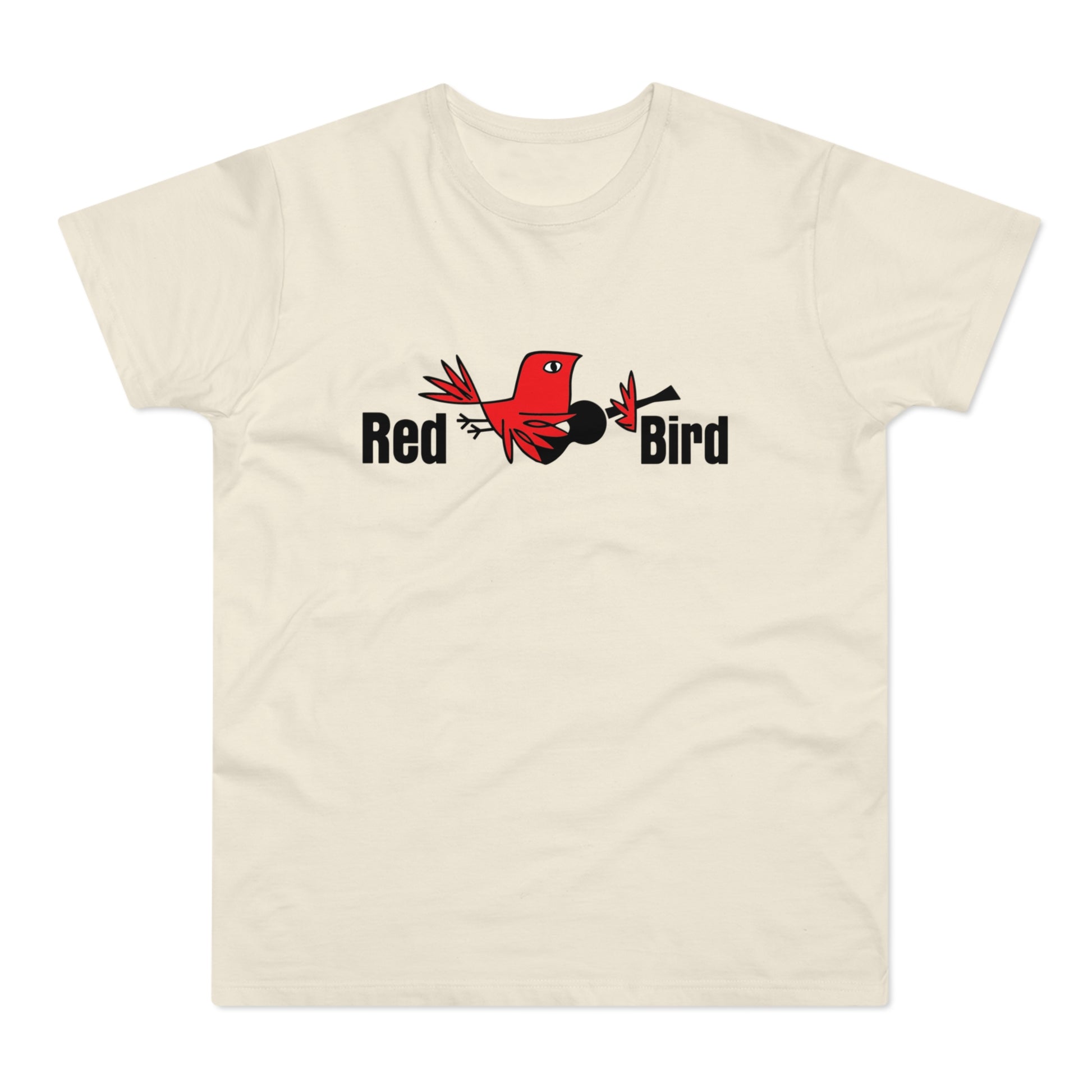 Cream t-shirt with "Red Bird" text and a red bird graphic.