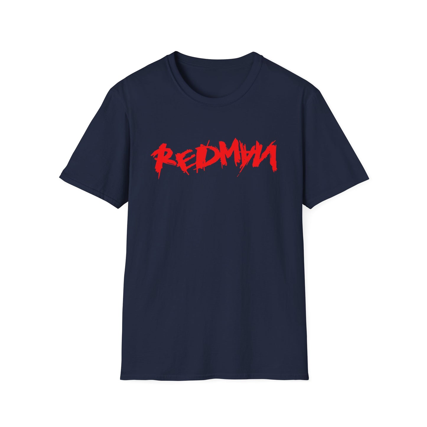 Navy t-shirt with red drippy "REDMAN" text on the chest.