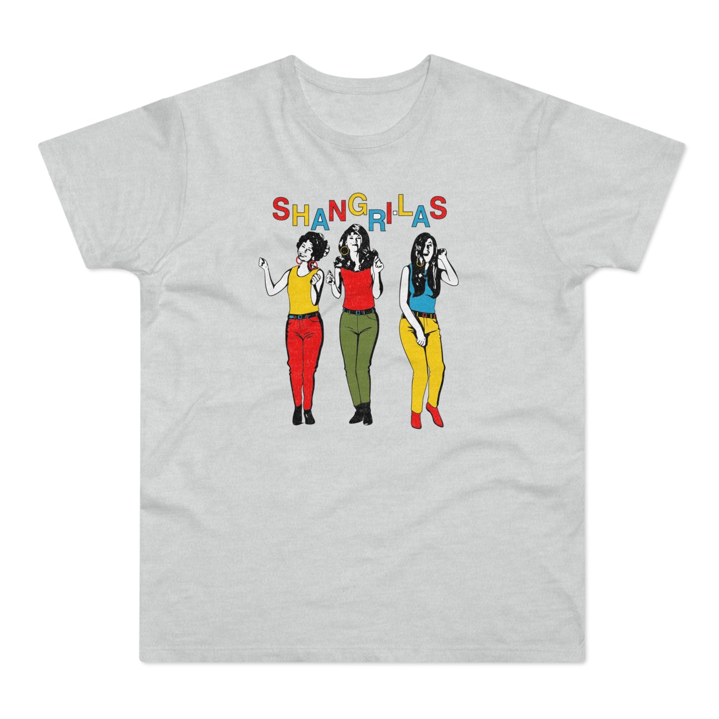 Three women in colorful outfits with the text "SHANGRI-LAS" above.