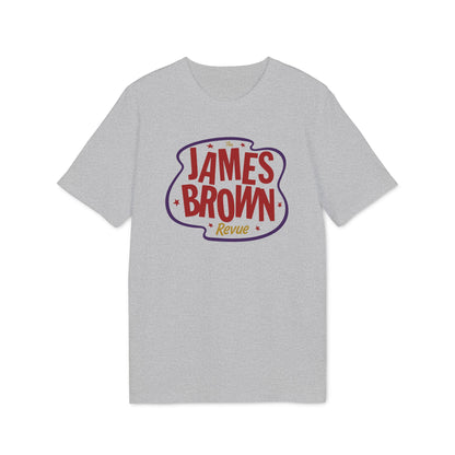Grey t-shirt with "The James Brown Revue" text and stars graphic.