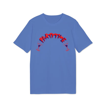 A blue short-sleeve t-shirt features red and purple text reading PART TIME above two cocktail glasses.