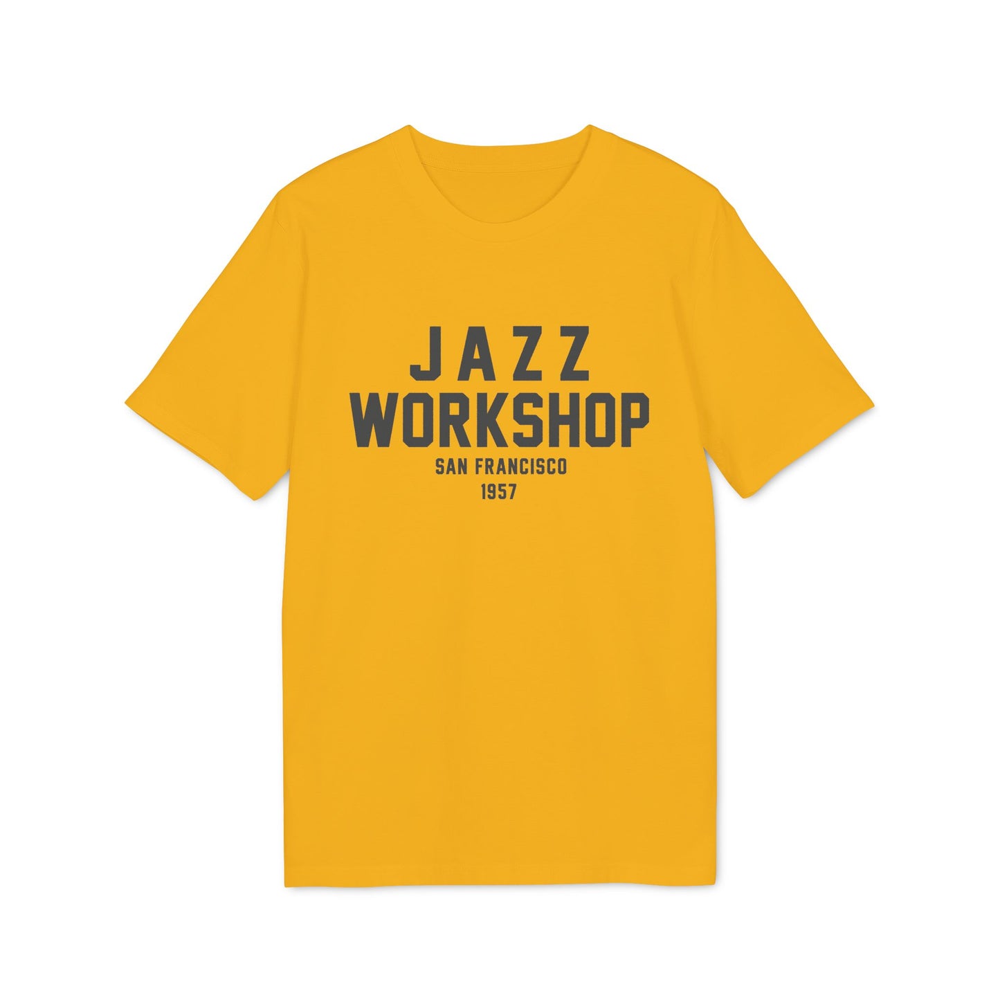 Yellow t-shirt with "JAZZ WORKSHOP SAN FRANCISCO 1957" text.