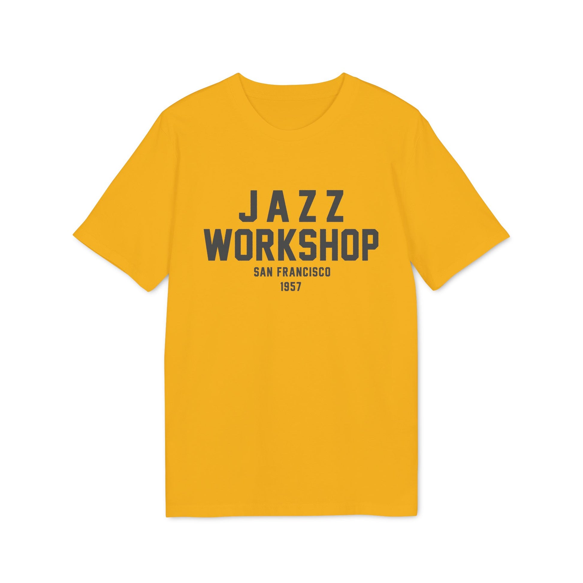 Yellow t-shirt with "JAZZ WORKSHOP SAN FRANCISCO 1957" text.