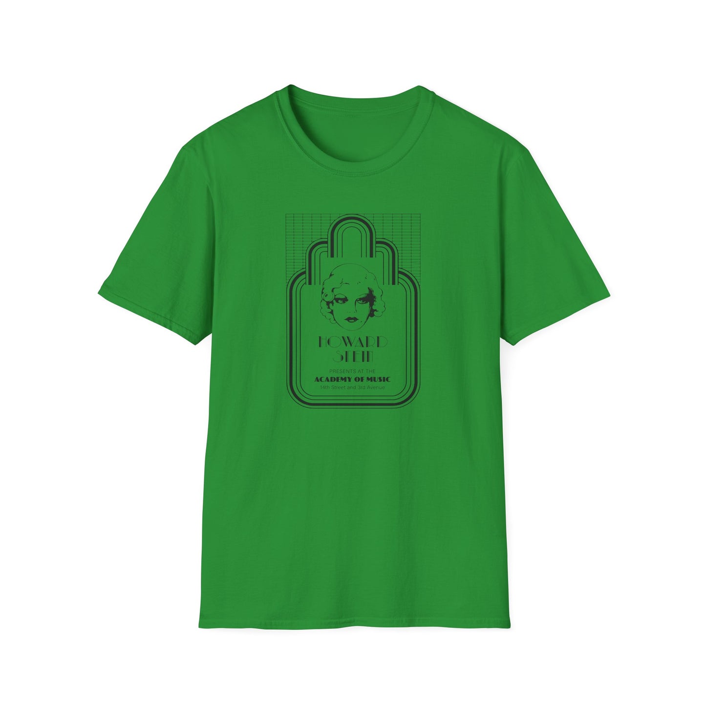 Green t-shirt featuring stylized art with face and "Howard Stein" text.