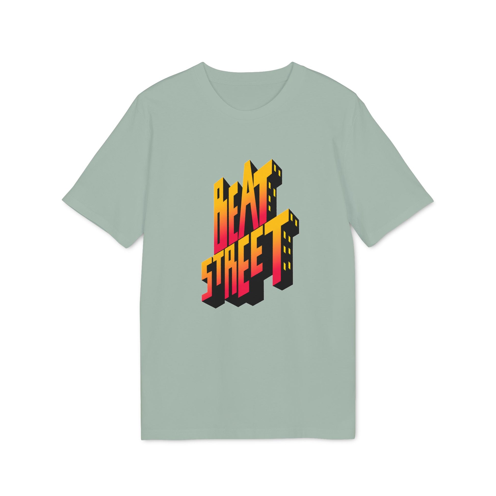 T-shirt with 3D "BEAT STREET" text graphic in yellow and red gradient.