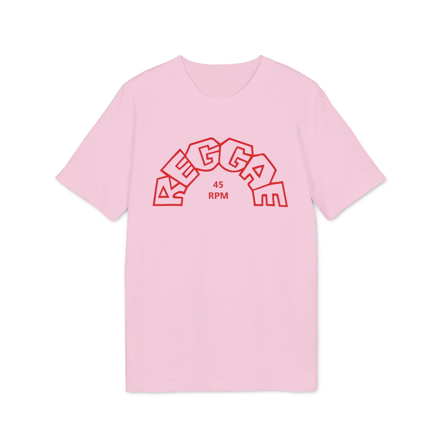 Pink t-shirt with red "MEGGA 45 RPM" text arched across the chest.
