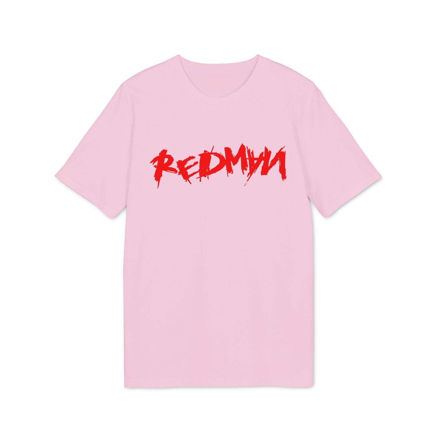Pink t-shirt with red distressed "REDMYTH" graphic on the front.