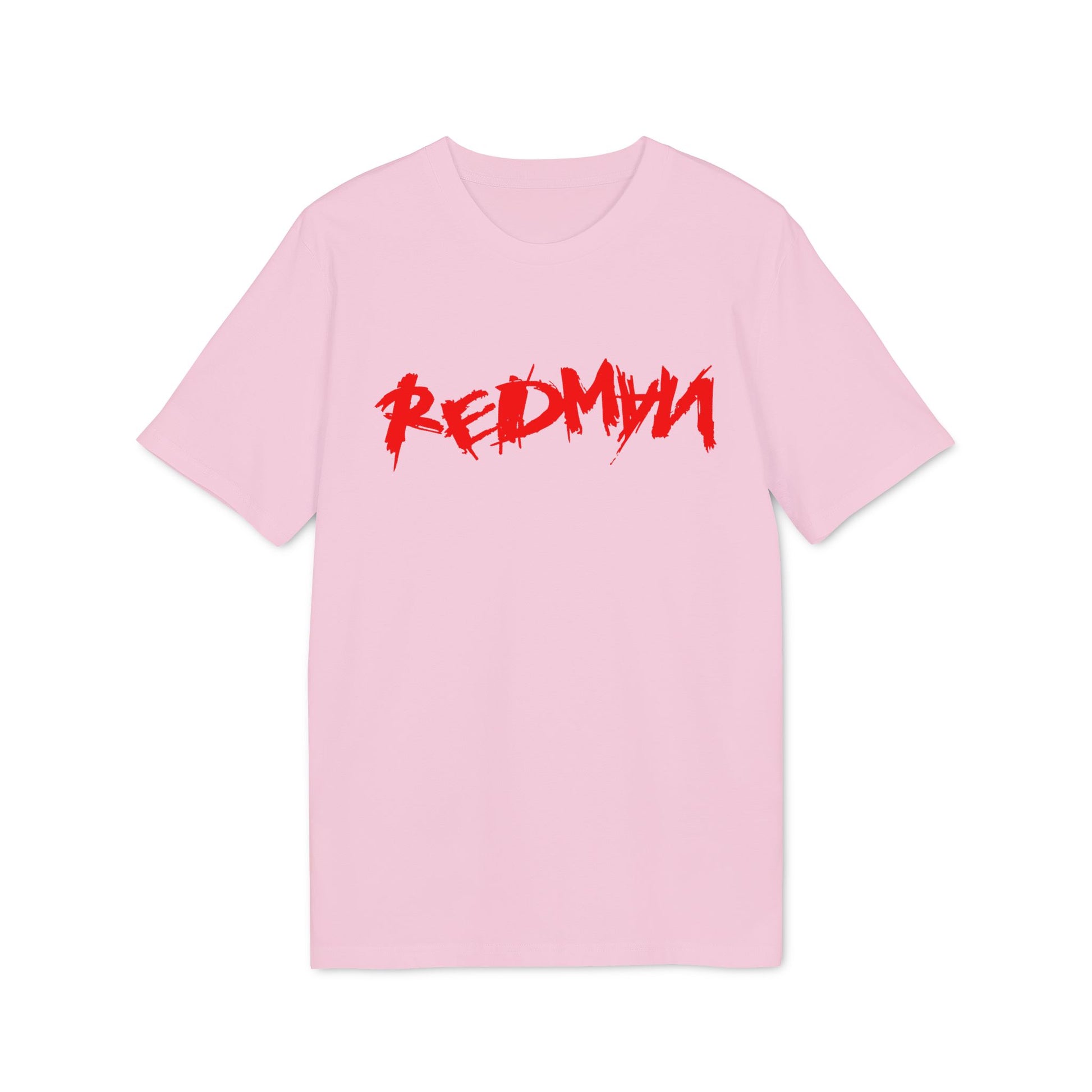 Pink t-shirt with red distressed "REDMYTH" graphic on the front.