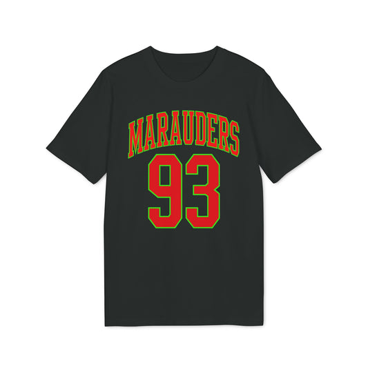 Black t-shirt with "Marauders 93" in red and green lettering.
