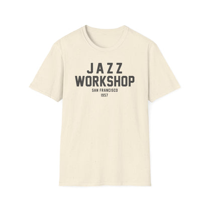 Cream t-shirt with "Jazz Workshop San Francisco 1957" text.