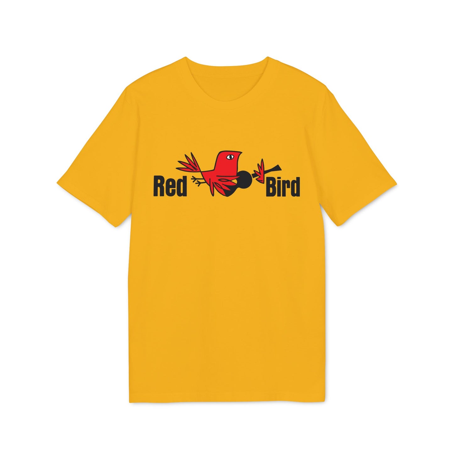 Yellow t-shirt with a red bird graphic and "Red Bird" text.