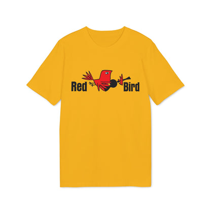 Yellow t-shirt with a red bird graphic and "Red Bird" text.