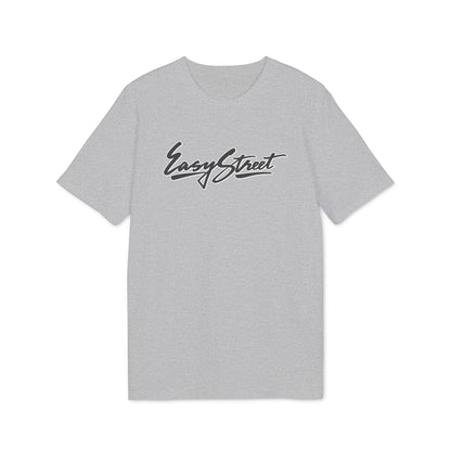 Heather gray short-sleeve t-shirt with black cursive Easy Street text on the chest.