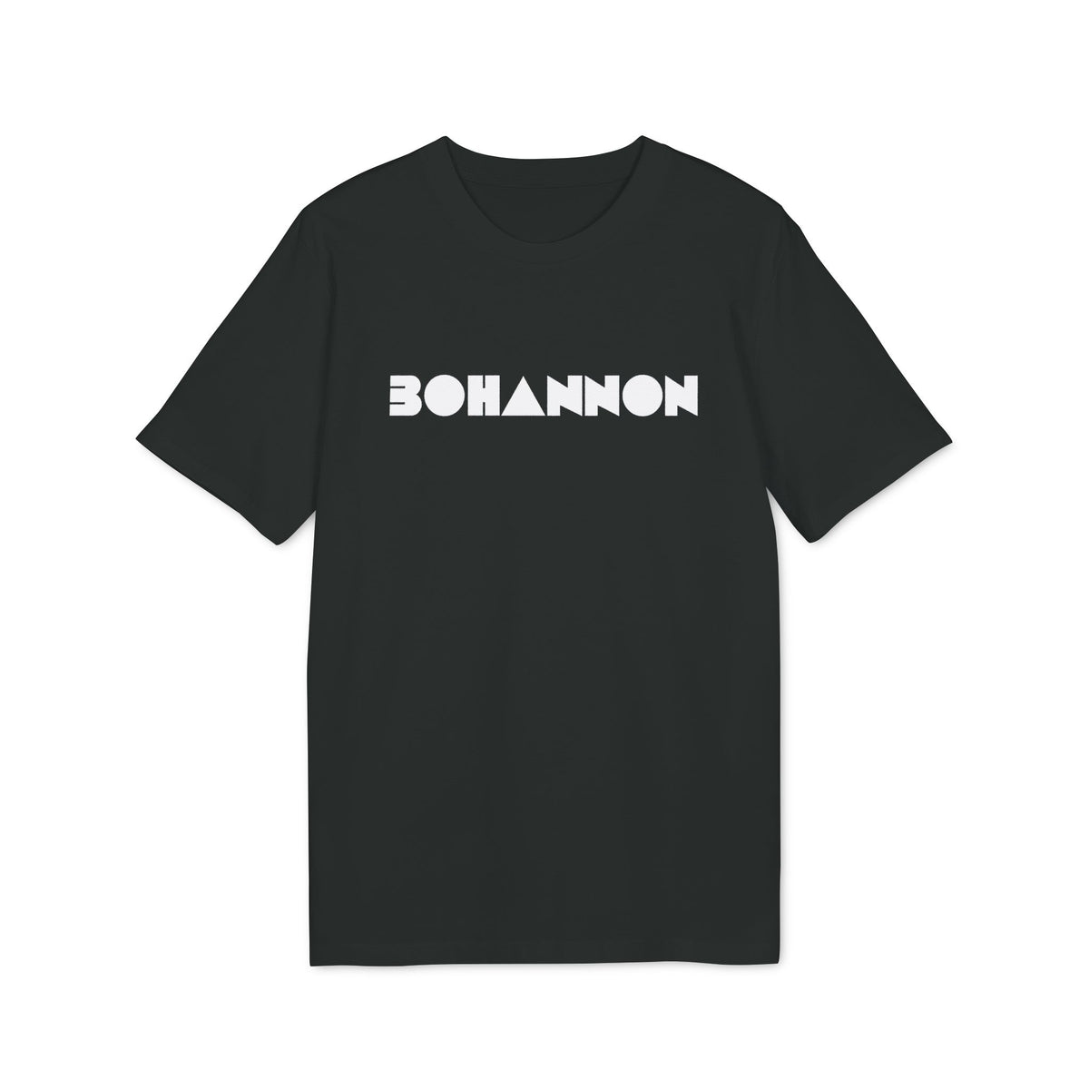 A black short-sleeved t-shirt with the white text BOHANNON centered across the chest.