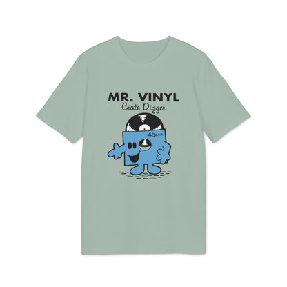 Light green t-shirt with Mr. Vinyl Crate Digger cartoon and 45 R.P.M. label.