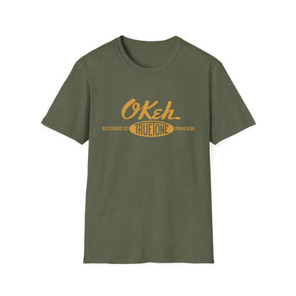 Green t-shirt with "Okeh" logo and "Recorded by True Tone Process" text.