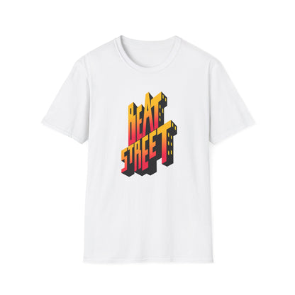 White t-shirt with "BEAT STREET" in a 3D block style with orange-to-red gradient.