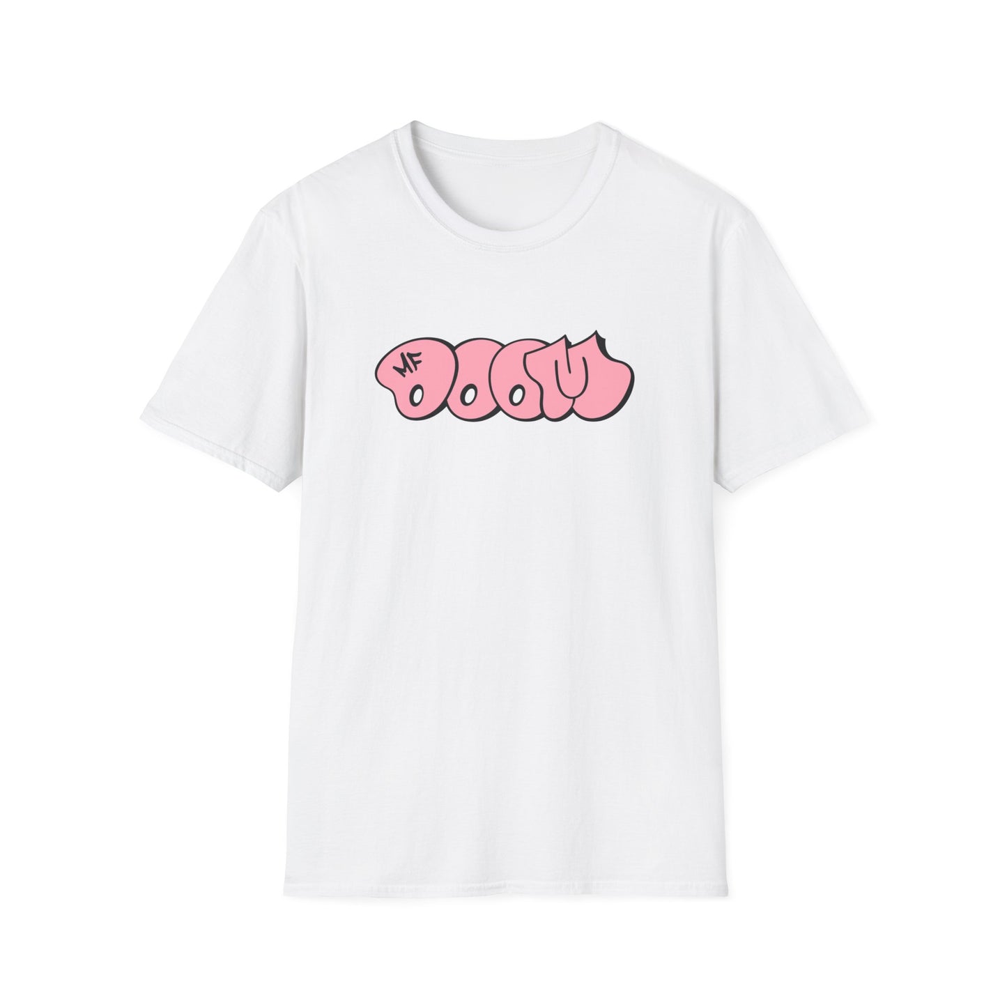 White t-shirt with pink graffiti style "DOOLEY" logo and "MF" text.