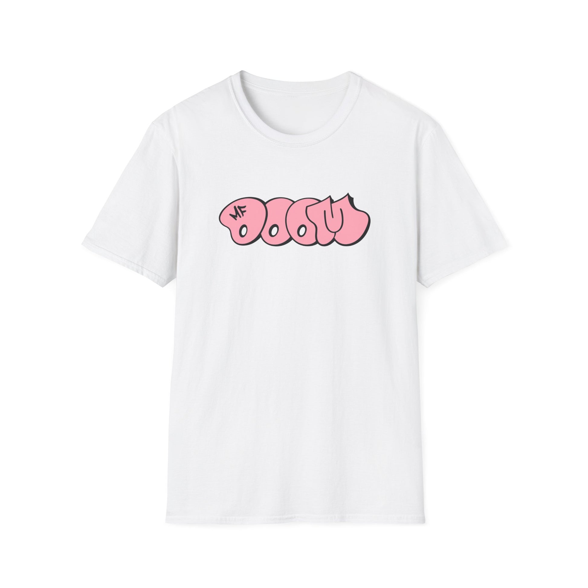 White t-shirt with pink graffiti style "DOOLEY" logo and "MF" text.