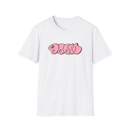 White t-shirt with pink graffiti style "DOOLEY" logo and "MF" text.