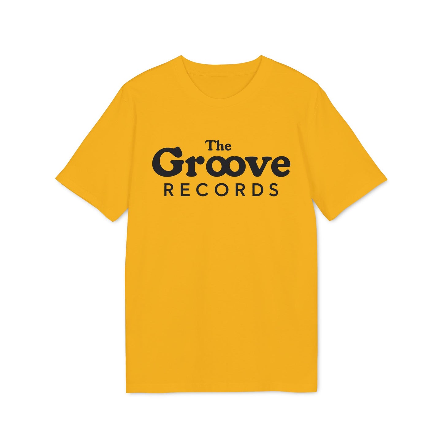 Yellow t-shirt with black text "The Groove Records"