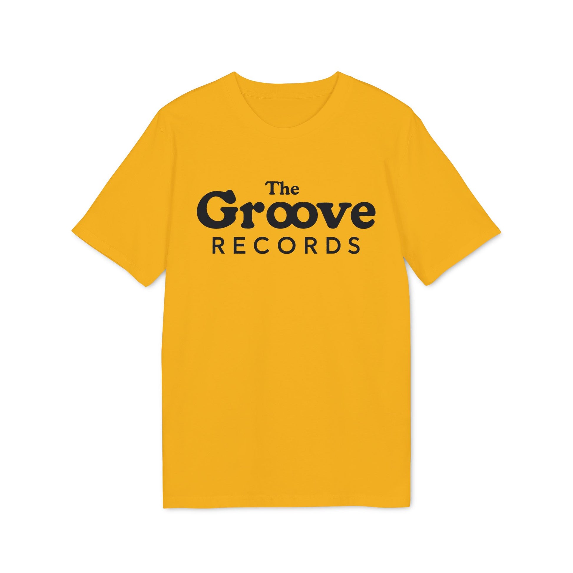 Yellow t-shirt with black text "The Groove Records"