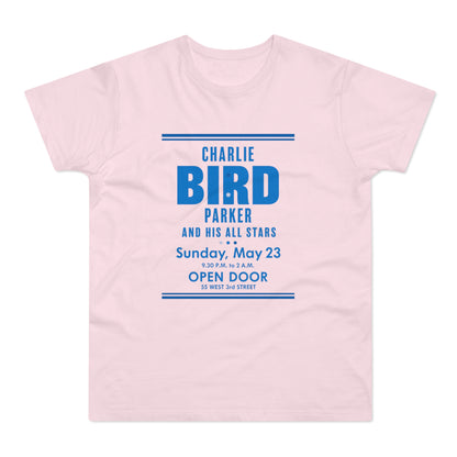 Light pink t-shirt with Charlie Bird Parker and His All Stars text.