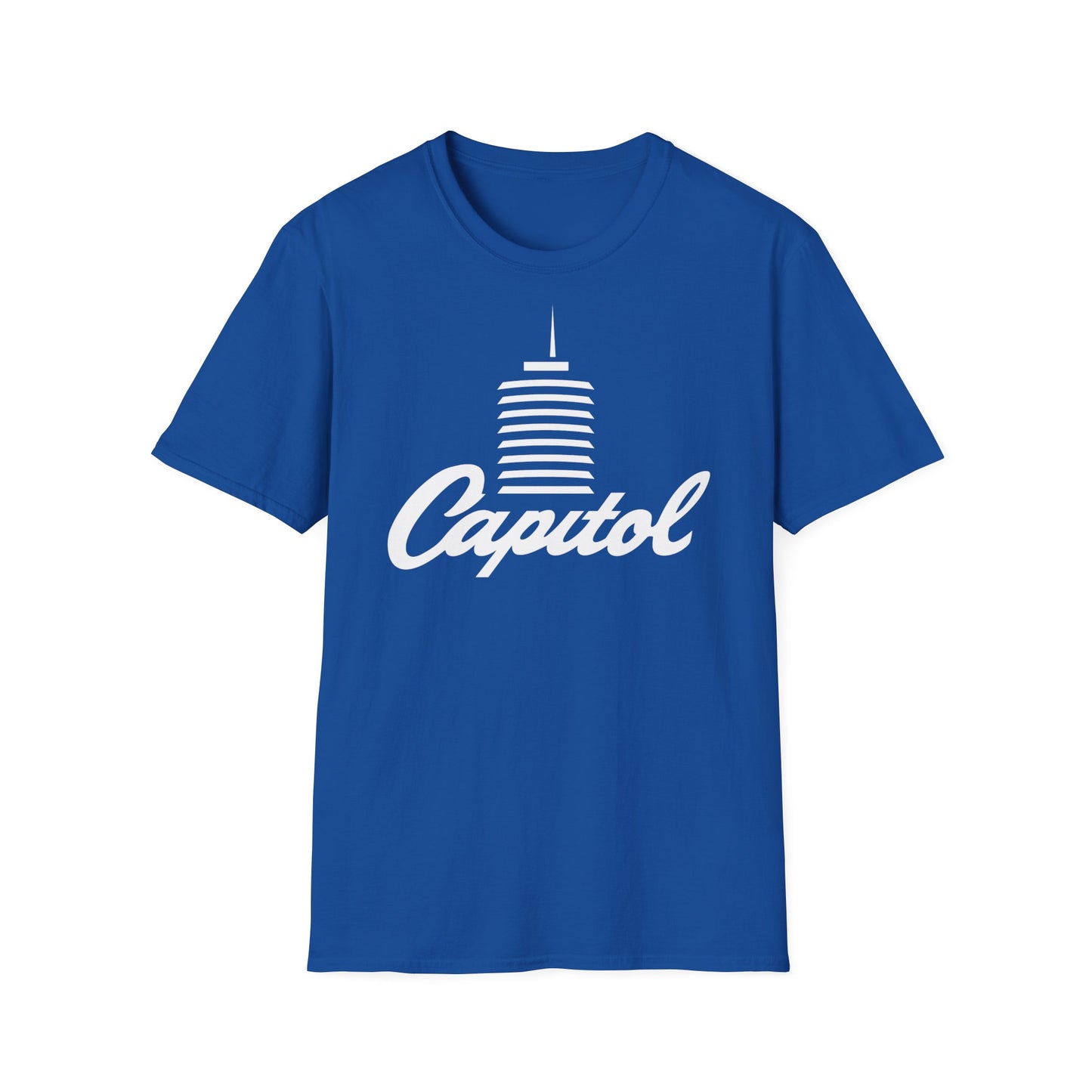 Blue t-shirt with white Capitol building and text graphic.