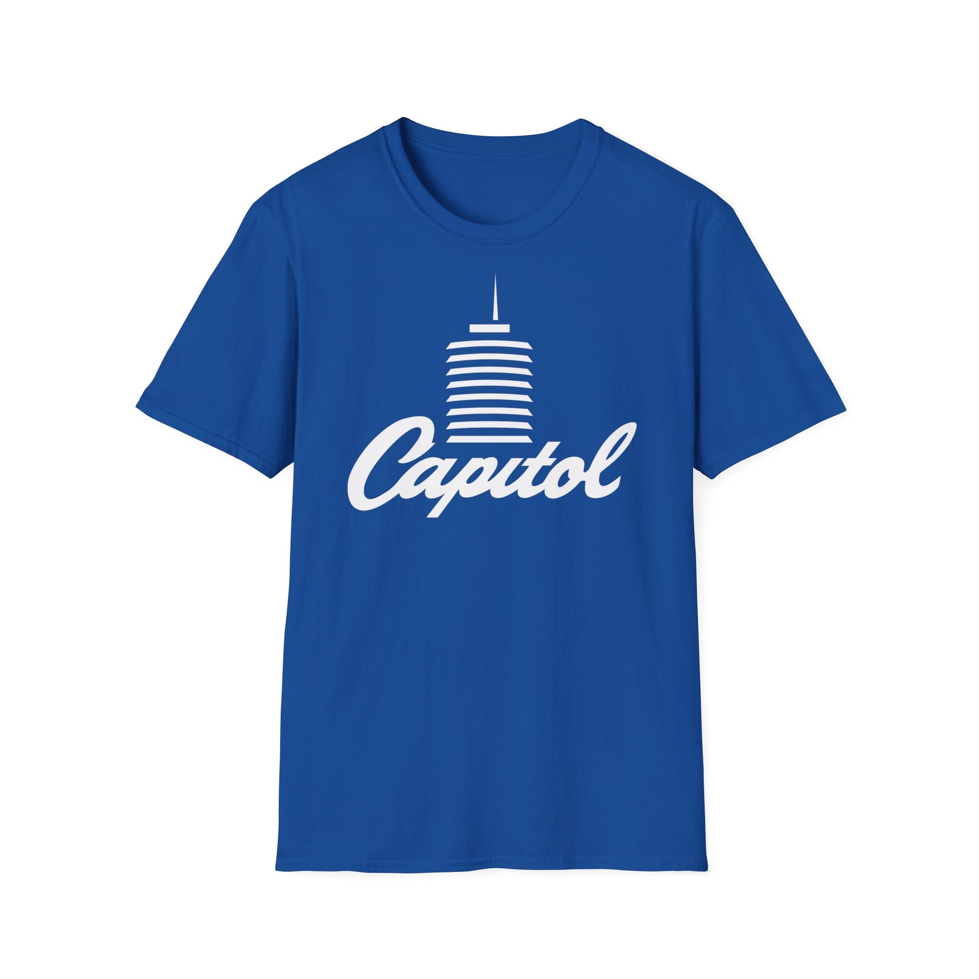 Blue t-shirt with white Capitol building and text graphic.